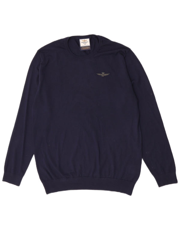 Aeronautica Militare Pull à col rond pour homme 4XL en laine bleu marine