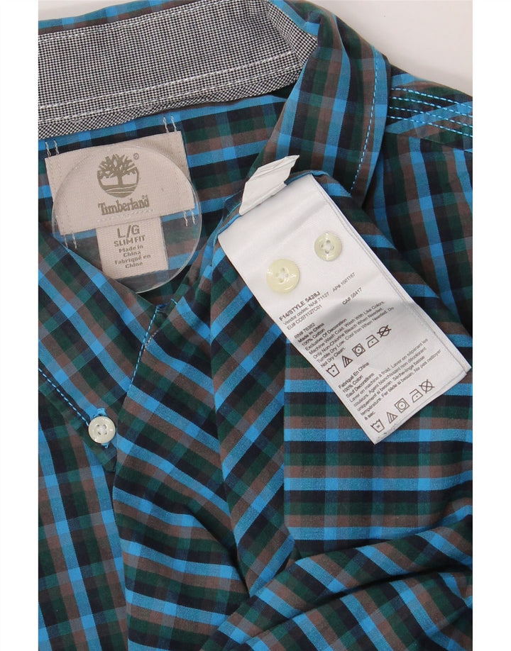 TIMBERLAND Chemise Slim Fit Homme en Coton à Carreaux Bleu Large