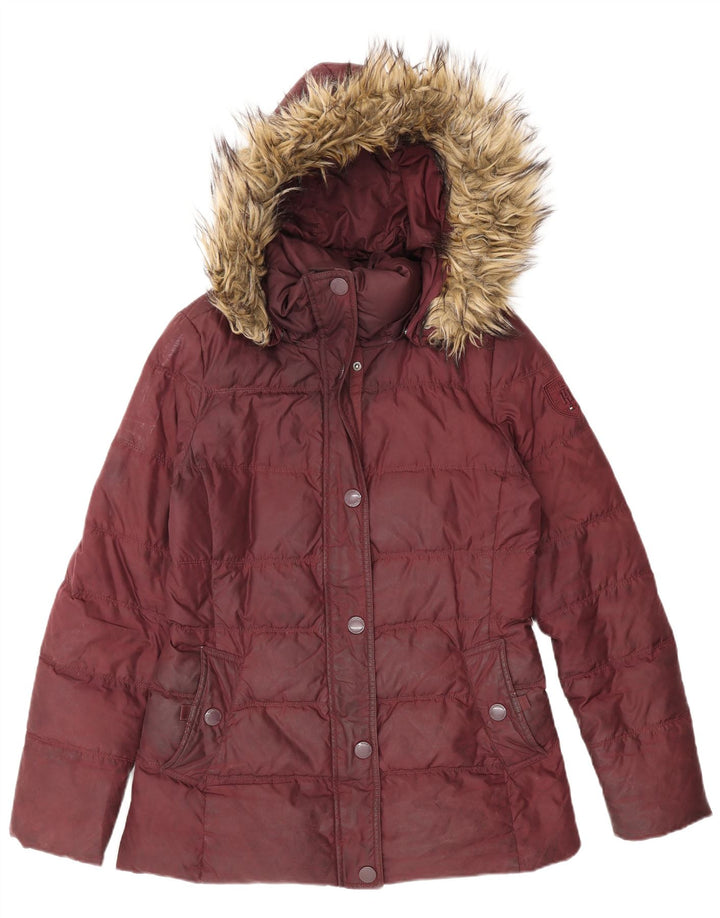 Tommy Hilfiger Veste matelassée à capuche pour femme UK 10 Small Bordeaux Polyester