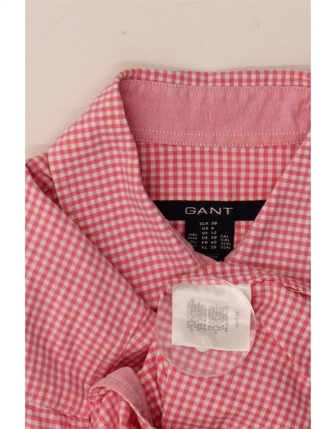 Gant Chemise à manches courtes pour femme UK 12 en coton vichy rose moyen