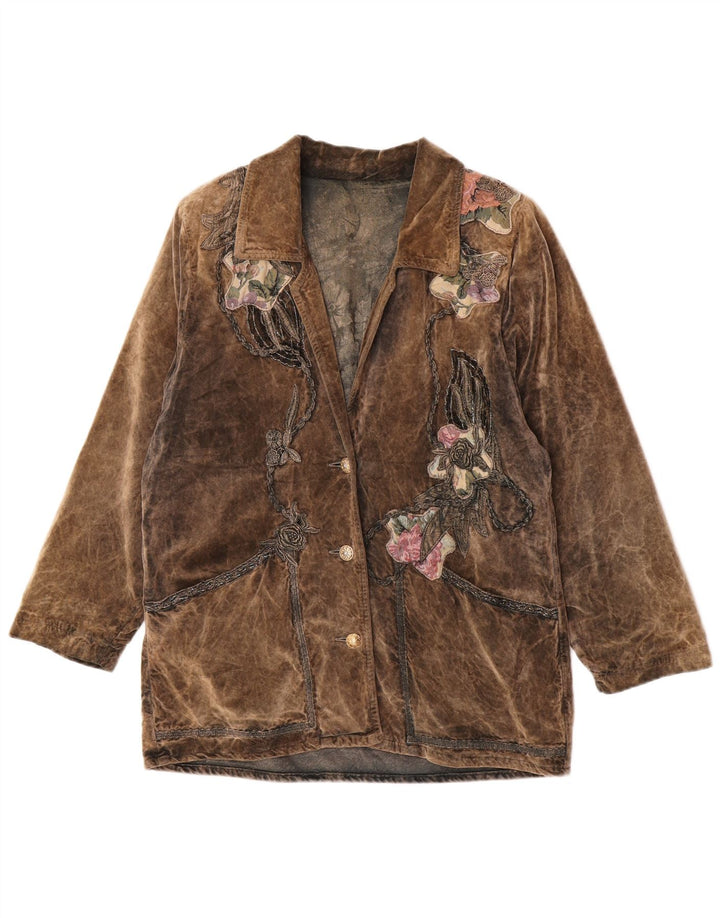 vintage Femme 3 Bouton Blazer Veste UK 16 Grand Brun Floral