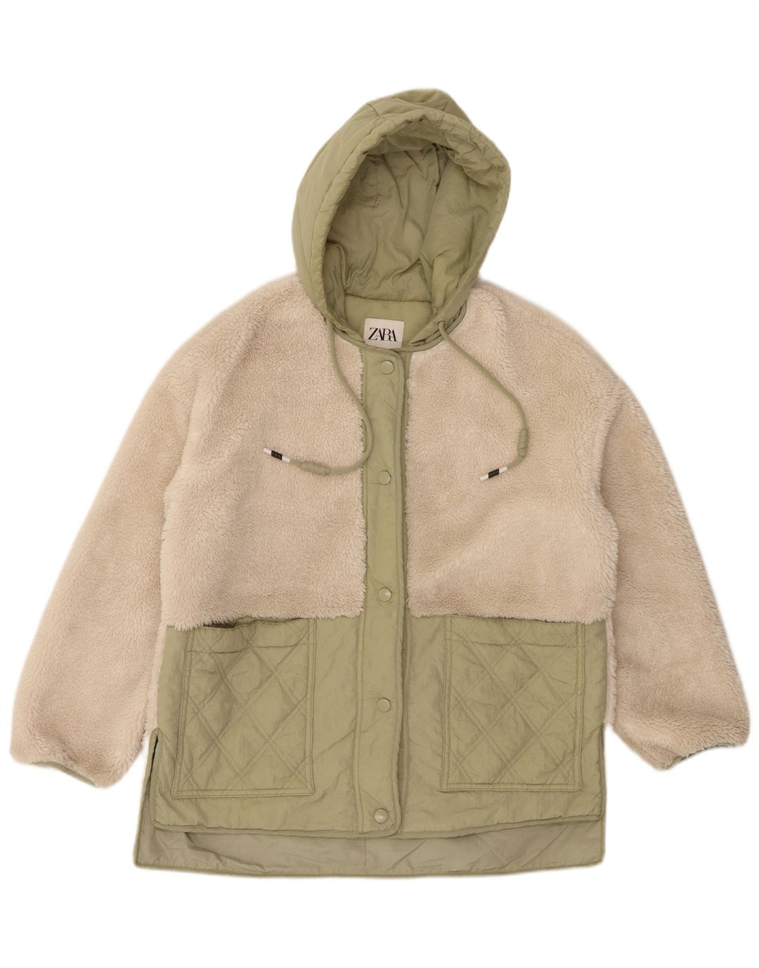 Zara Veste coupe-vent à capuche surdimensionnée pour femme UK 10 Small Beige