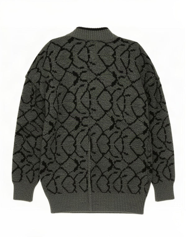 vintage Mens Loose Fit Cardigan Pull Petite laine rayée verte