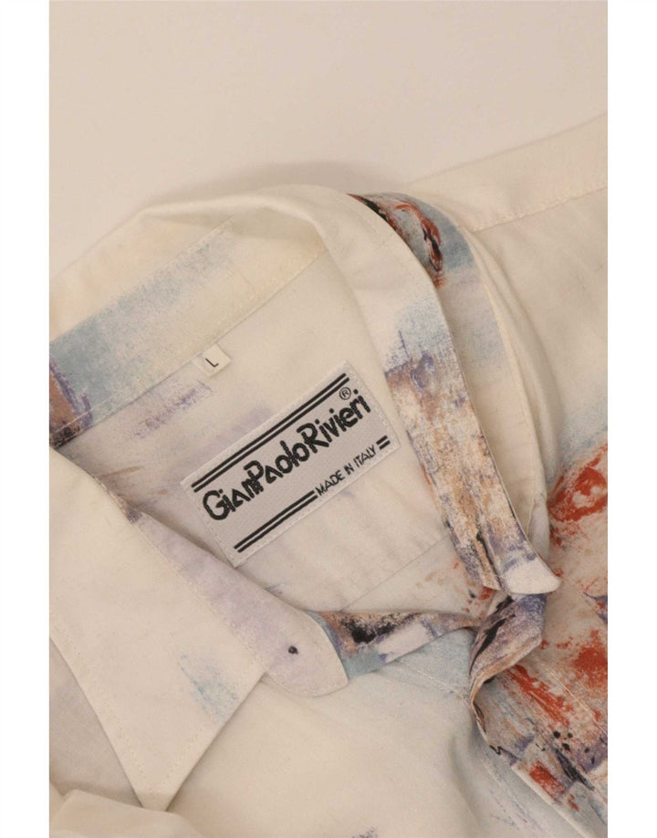 chemise à manches courtes vintage pour hommes grand patchwork blanc
