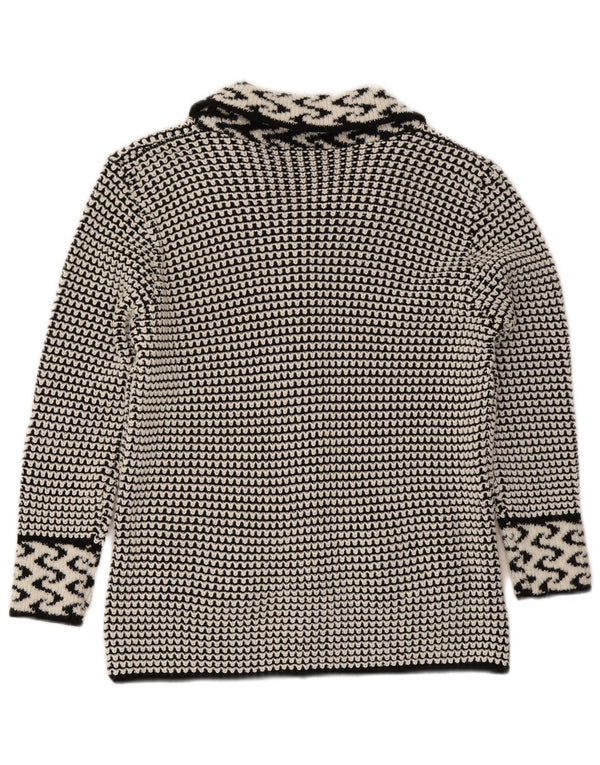 vintage Femme Cardigan Pull UK 14 Moyen Gris Géométrique