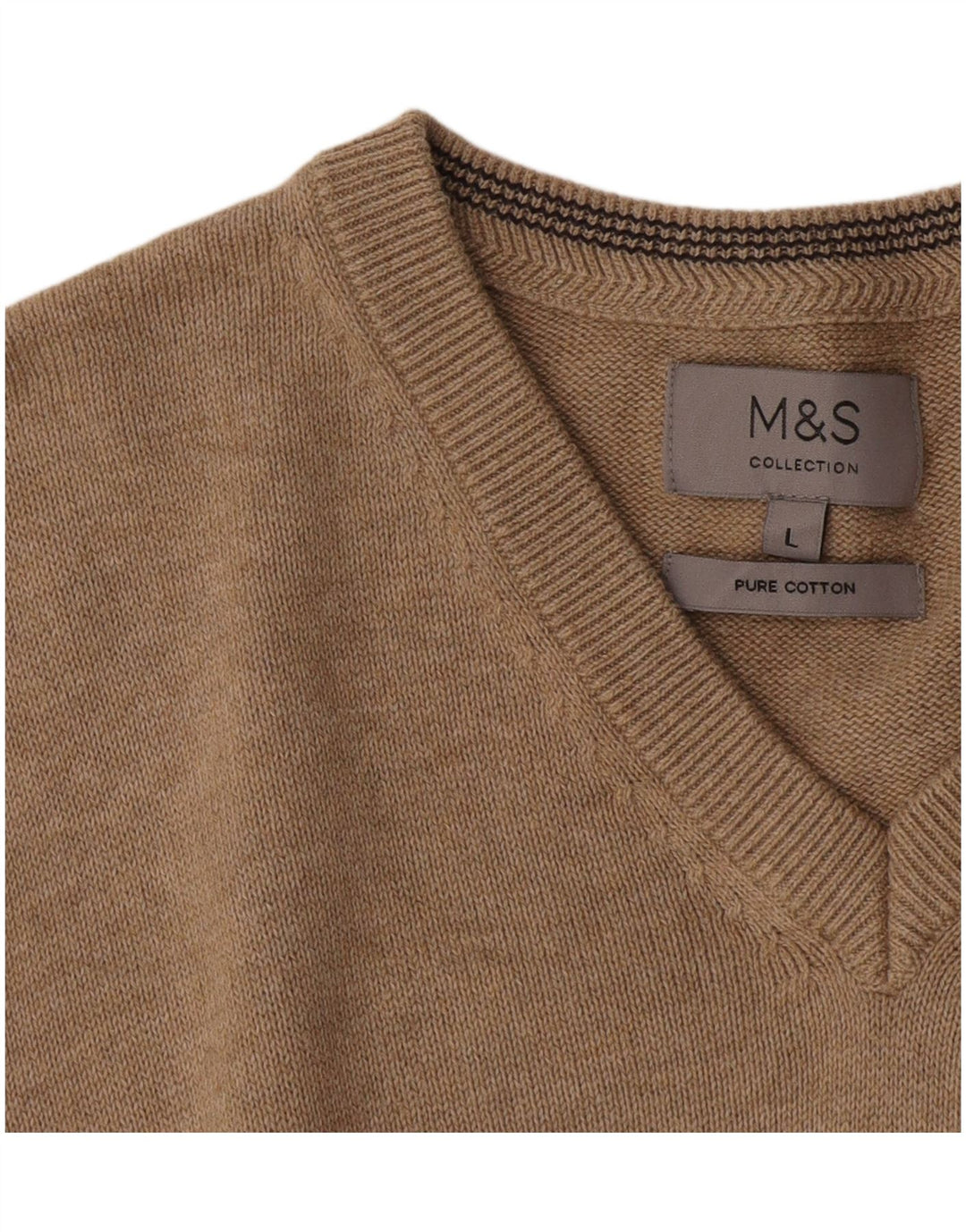 MARKS & SPENCER Pull col V pour homme en coton marron Taille L