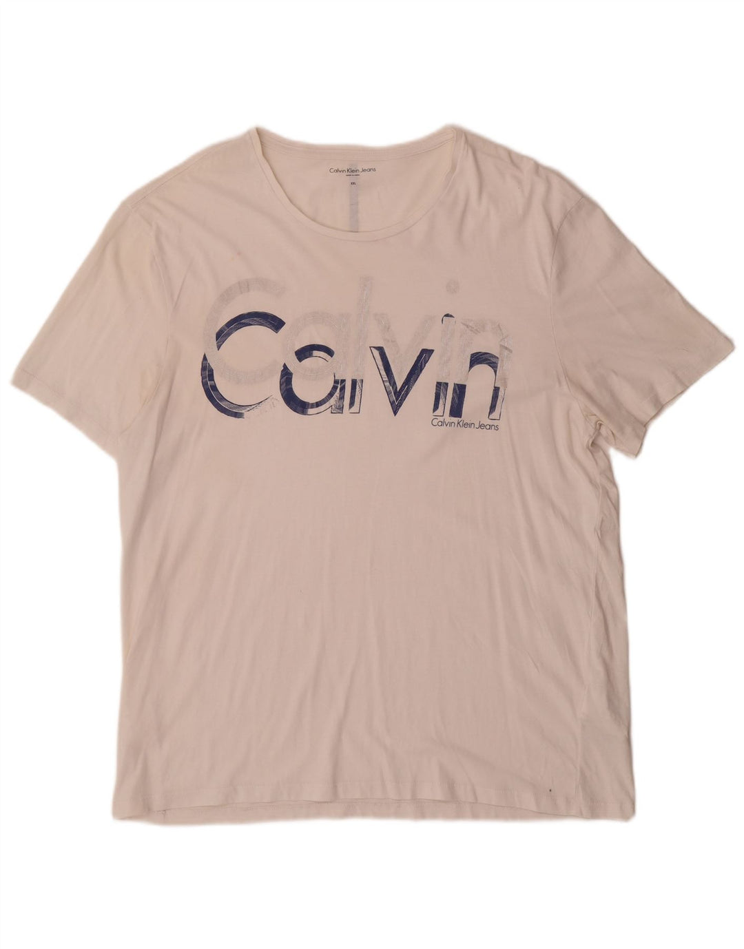 CALVIN KLEIN JEANS T-Shirt Graphique Homme Top 2XL Coton Blanc