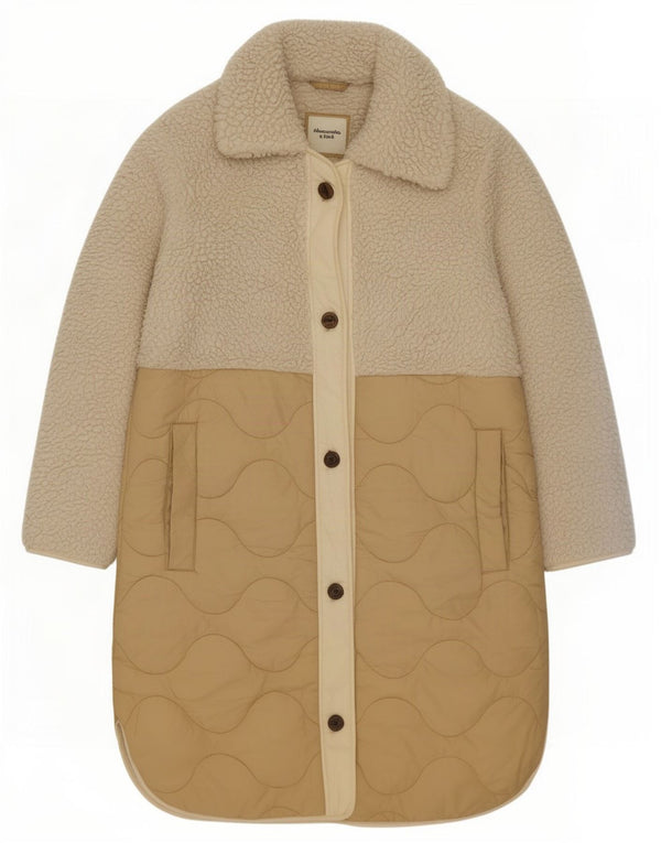 Abercrombie & Fitch Manteau matelassé surdimensionné pour femme UK 6 XS Beige Colourblock