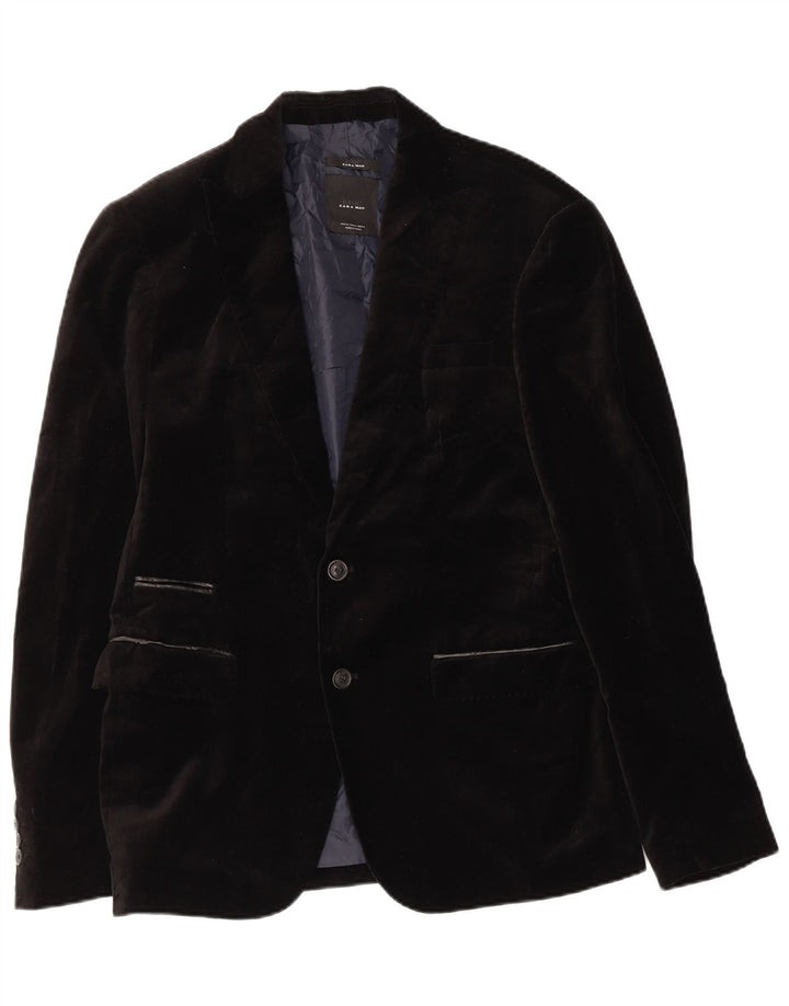 Zara Veste blazer en velours à 2 boutons pour homme EU 40 en coton noir moyen