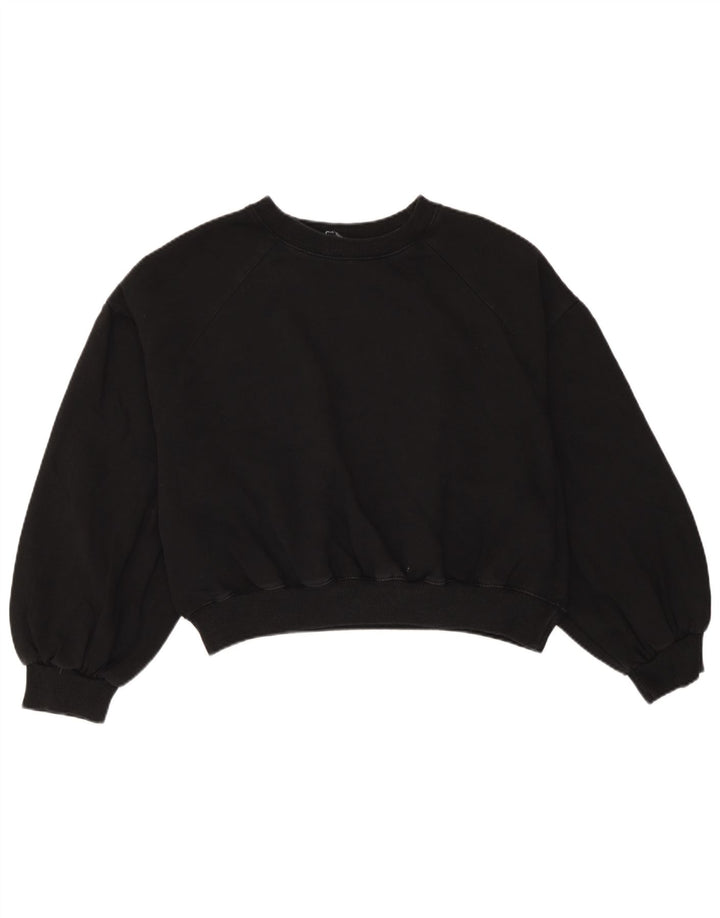 Zara Womens Crop Oversize Sweatshirt Jumper UK 14 Moyen Noir Coton