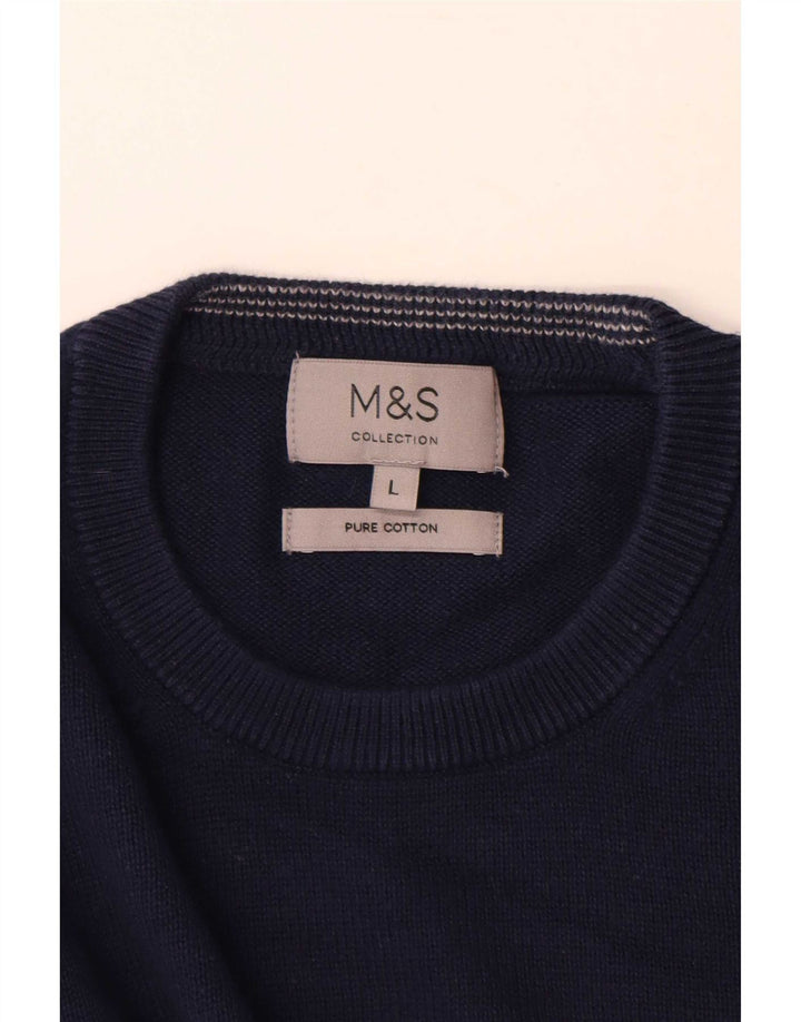 Marks & Spencer Pull à col rond pour homme en coton bleu marine Taille L