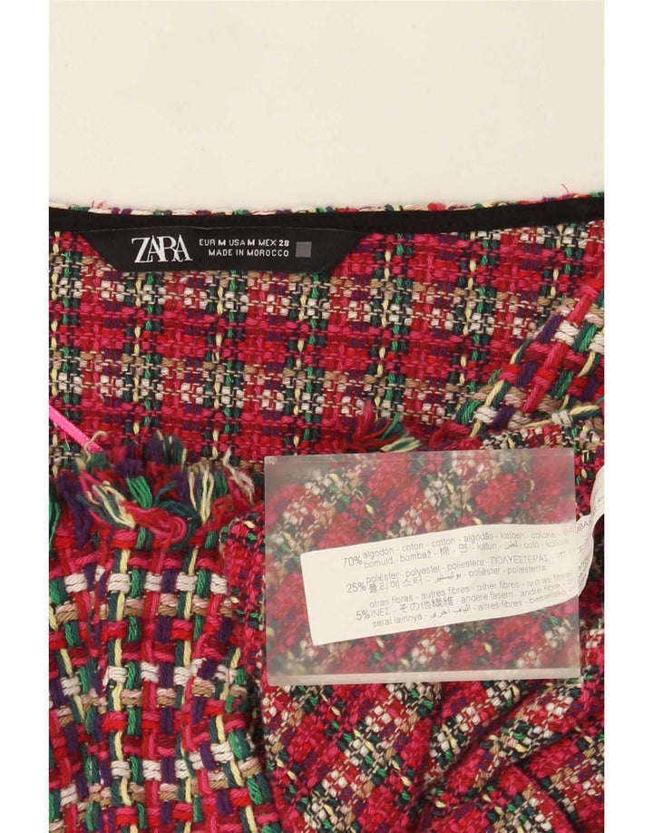 Zara Veste Boléro Femme UK 12 Coton à Carreaux Rouge Moyen