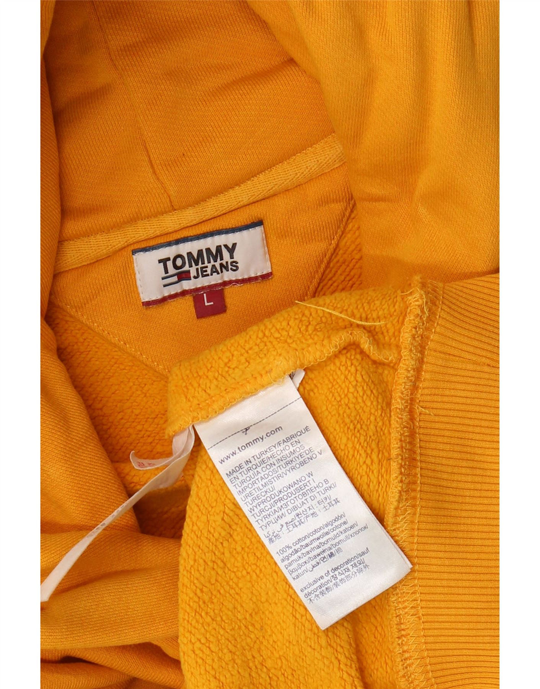 TOMMY HILFIGER Pull à capuche court surdimensionné pour femme UK 16 Large Jaune