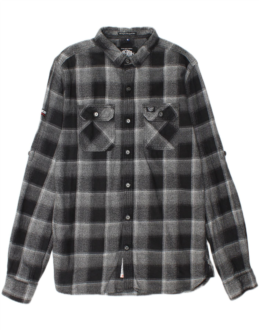 SUPERDRY Chemise Flanelle Homme XL Gris Plaid Coton