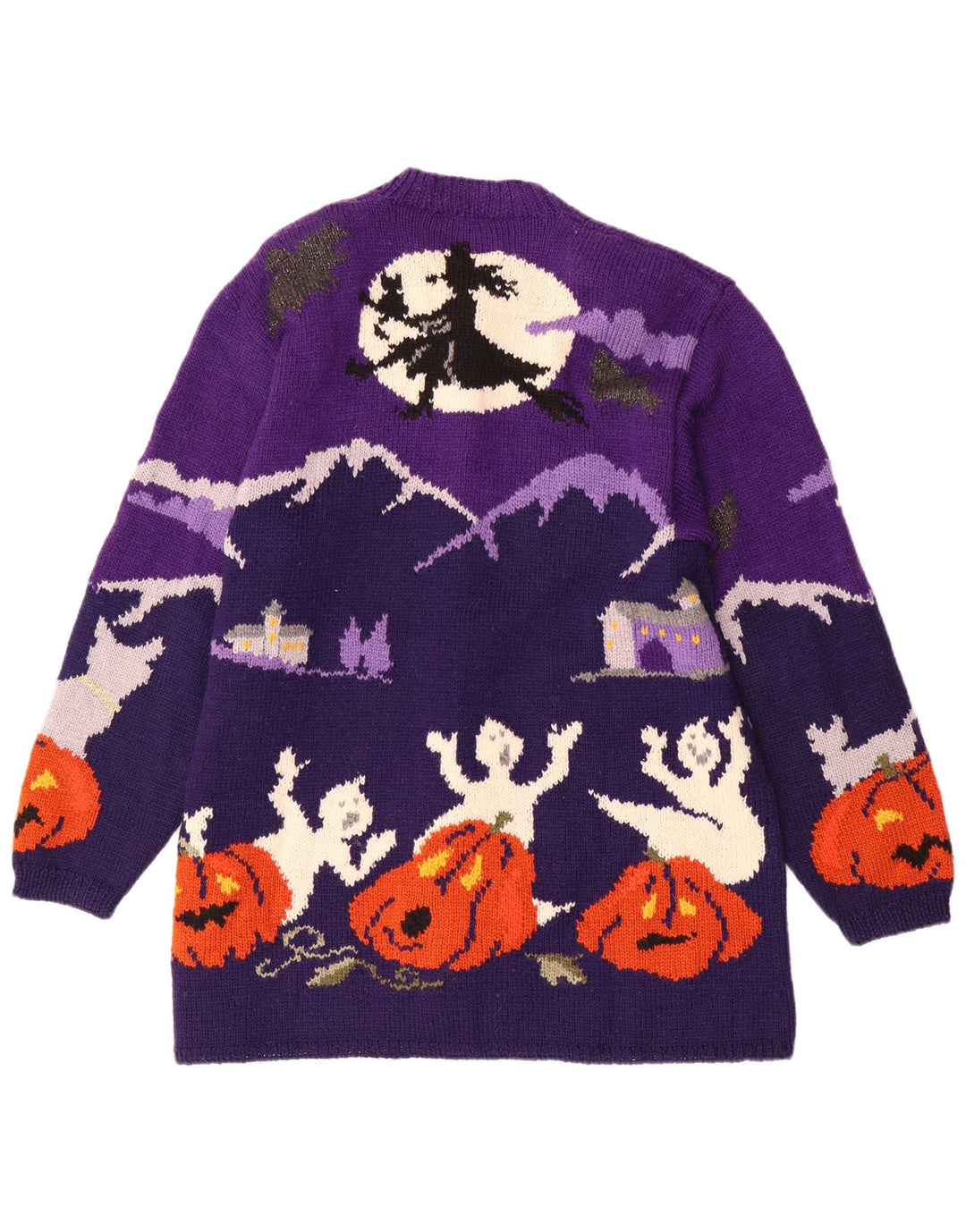 VINTAGE Femmes Graphique Cardigan Pull UK 20 2XL Violet Colourblock Laine