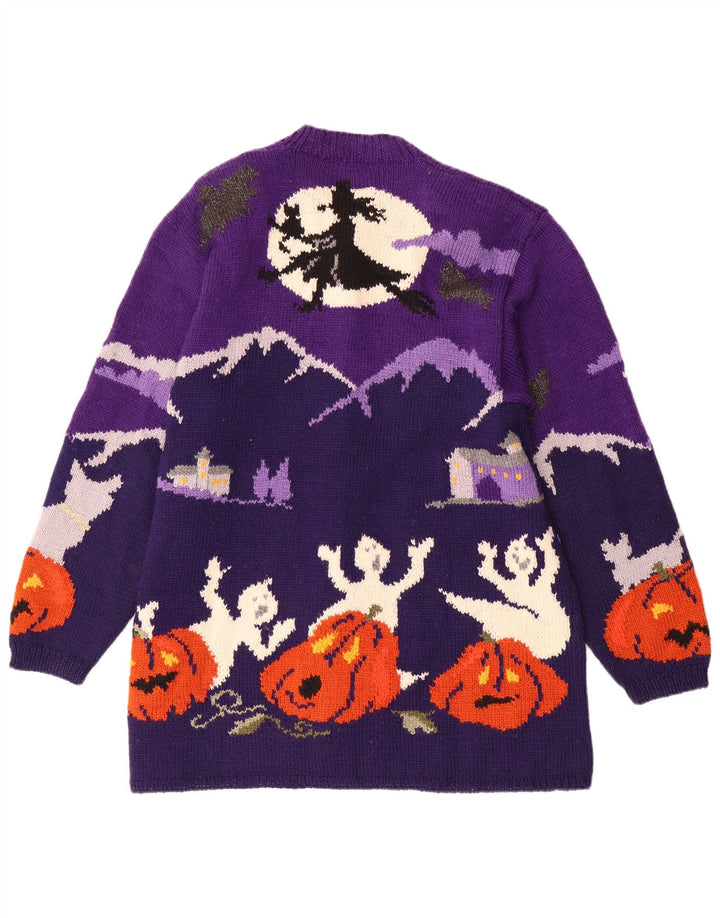 VINTAGE Femmes Graphique Cardigan Pull UK 20 2XL Violet Colourblock Laine