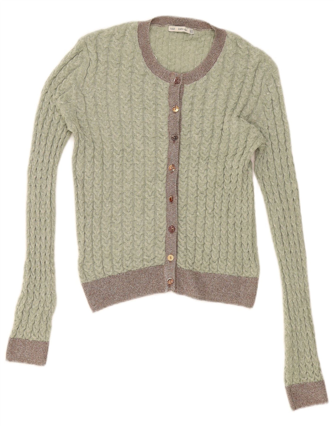 Zara Cardigan Femme Pull UK 12 Vert Moyen Colorblock