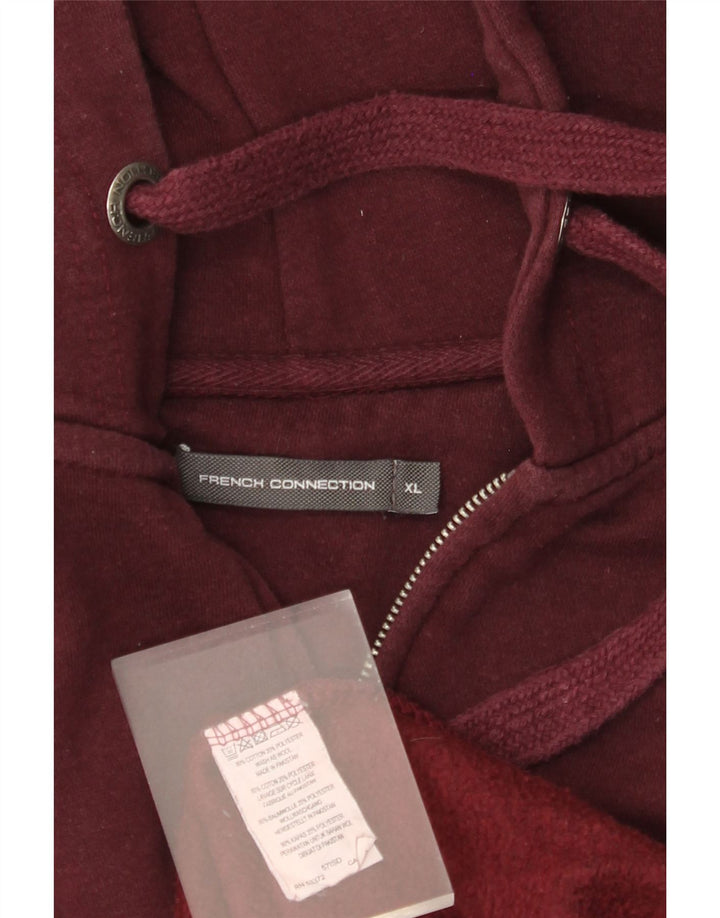 FRENCH CONNECTION Pull à capuche zippé pour homme XL en coton bordeaux