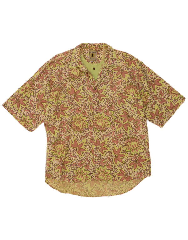 vintage Chemise à manches courtes pour hommes XL Jaune Floral