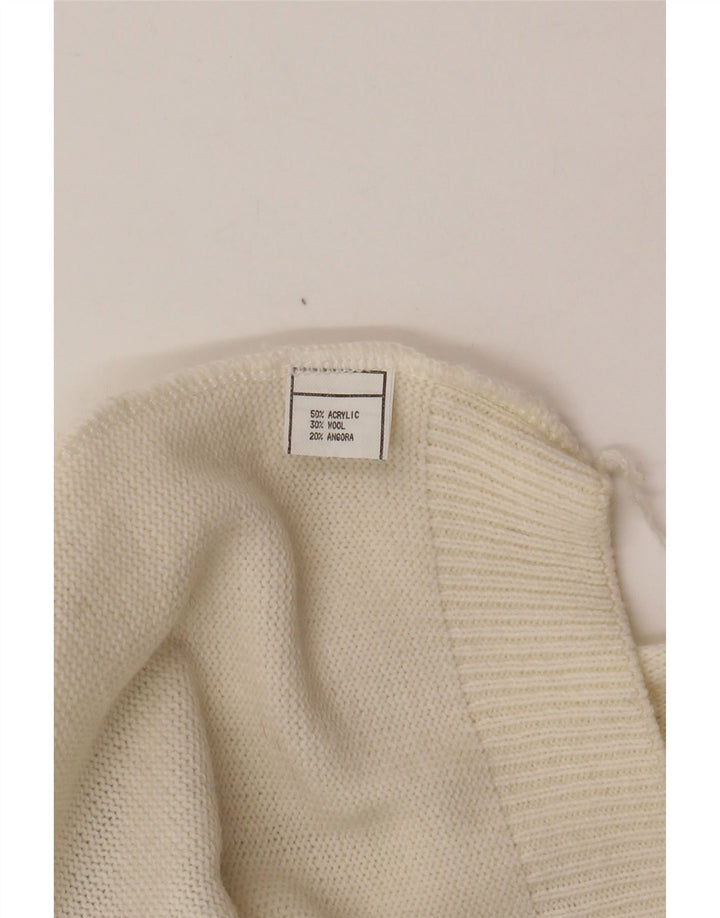 VINTAGE Femme Col Roulé Pull Pull UK 16 Grand Blanc Fair Isle