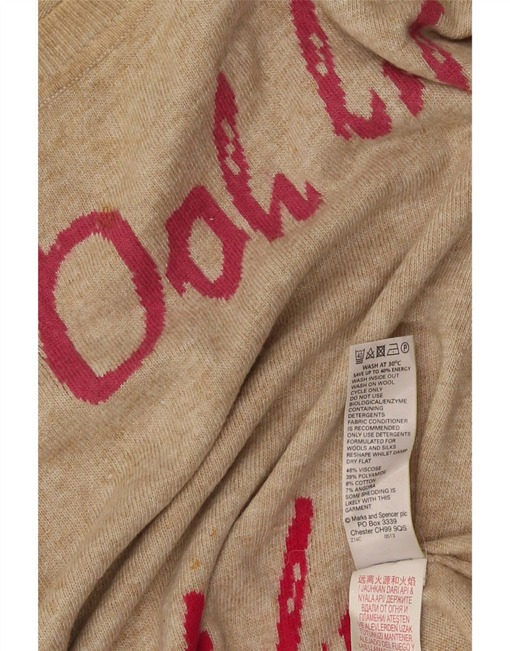 Marks & Spencer Pull graphique à col bateau pour femme UK 12 Beige moyen