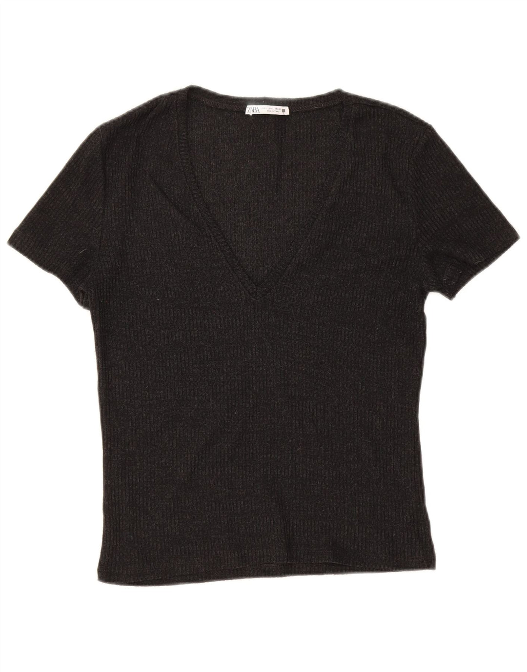 Zara T-Shirt Femme Top UK 14 Large Noir