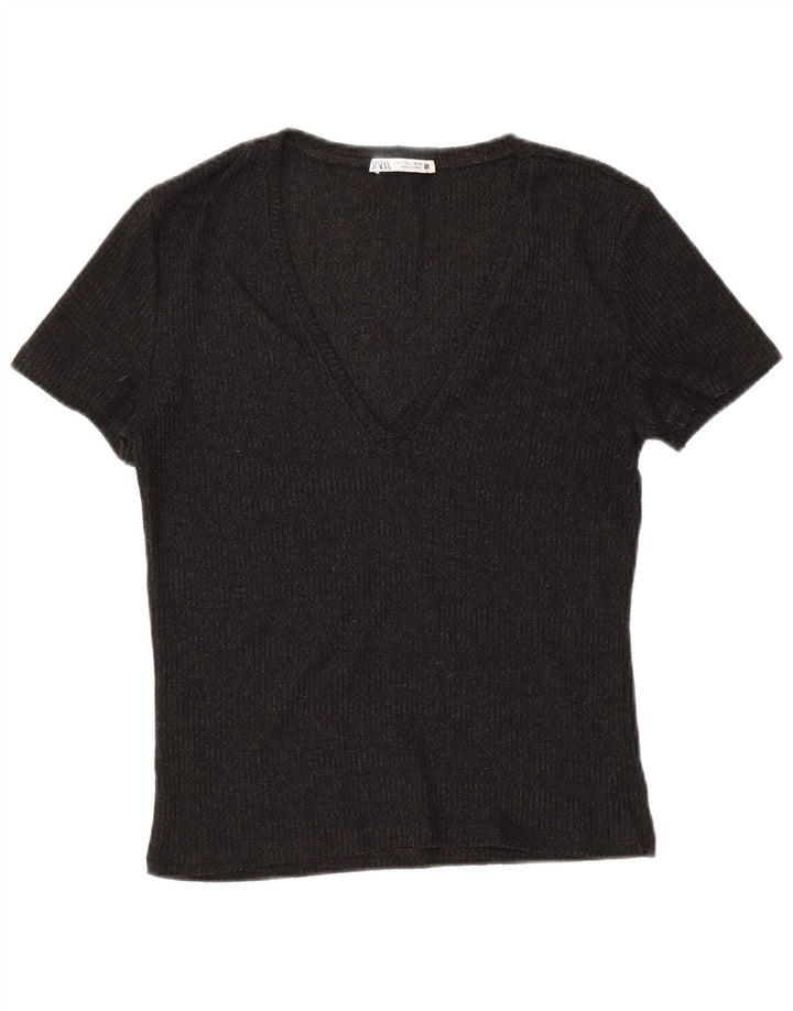 Zara T-Shirt Femme Top UK 14 Large Noir