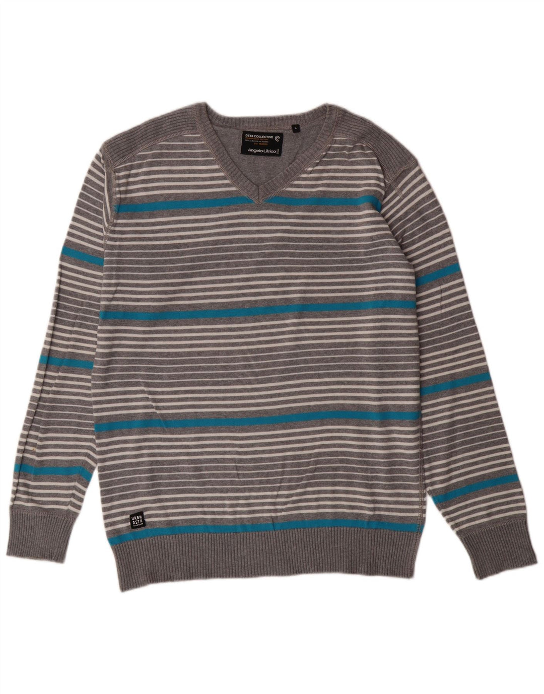 ANGELO LITRICO Pull col V pour Homme Large Rayé Gris