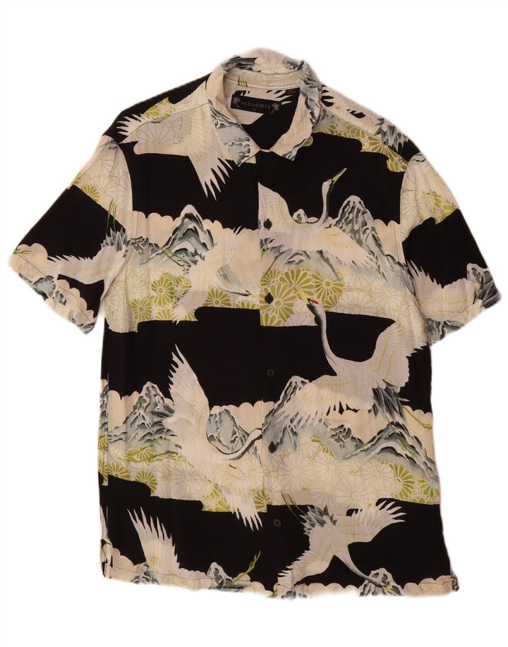 All Saints Chemise à Manches Courtes à Motif Abstrait Homme Noir Moyen Viscose
