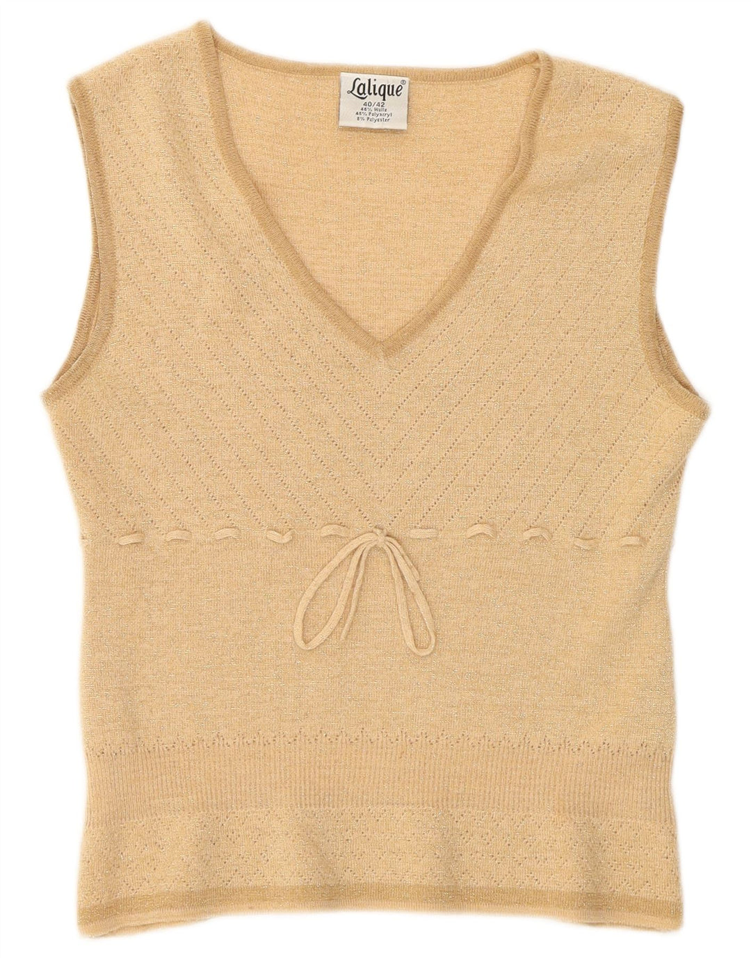 vintage Femme Gilet Débardeur IT 40/42 Petite Laine Beige