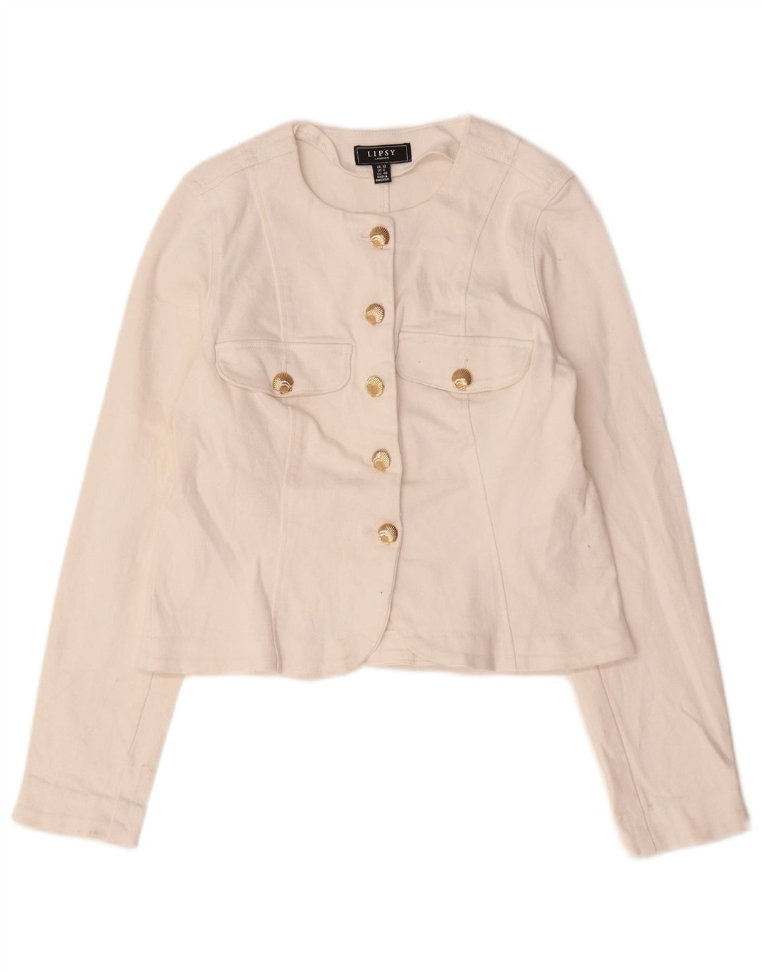 Lipsy Veste blazer courte à 5 boutons pour femme UK 12 en coton blanc moyen