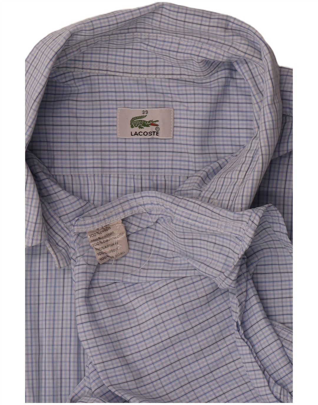 Lacoste Chemise à manches courtes pour hommes Taille 39 Coton vichy bleu moyen