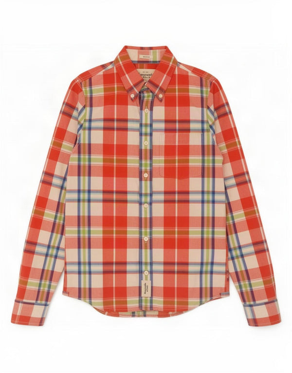 Abercrombie & Fitch Chemise musclée pour homme Petit coton à carreaux rouge