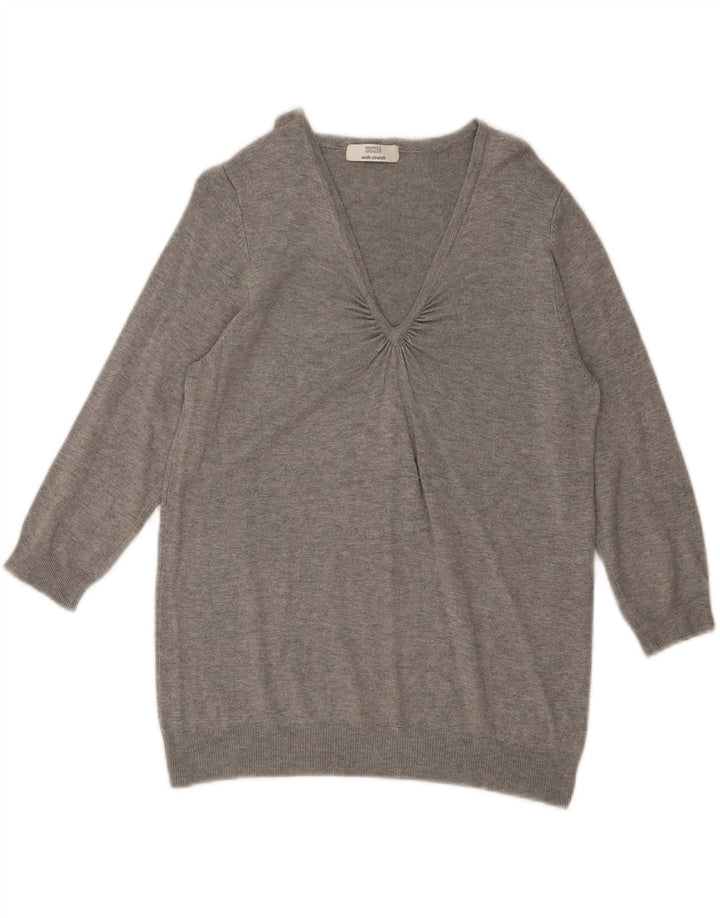 Marks & Spencer Pull à manches 3/4 et col en V pour femme Gris moyen UK 14
