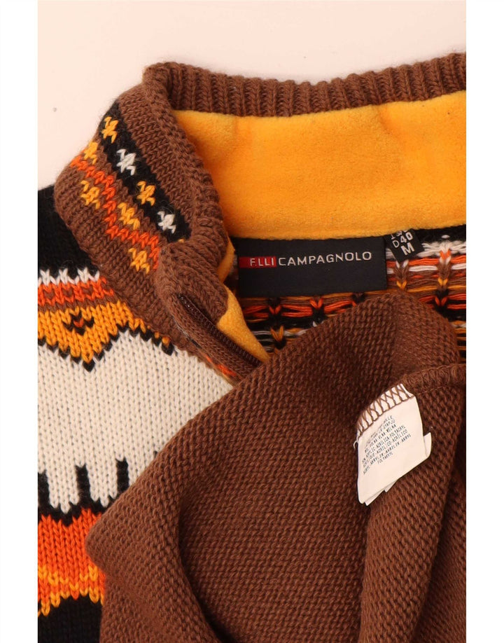 Campagnolo Pull Col Zippé Homme Marron Moyen Laine Géométrique