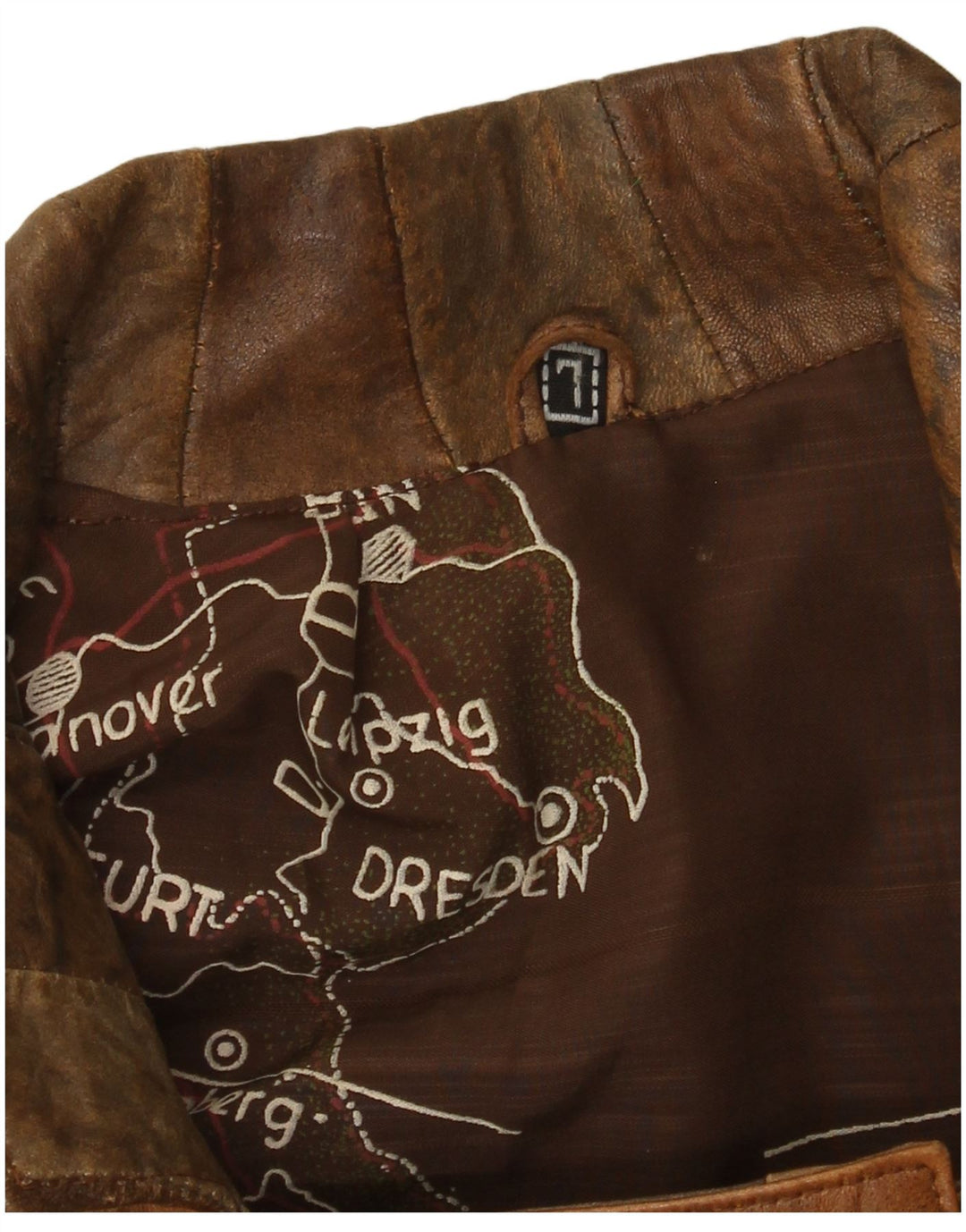 Veste en cuir Bomber femme vintage UK 16 Grand Patchwork Marron