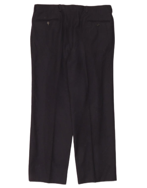 vintage Mens Pegged Suit Pantalon W36 L30 Bleu Marine Laine Vierge