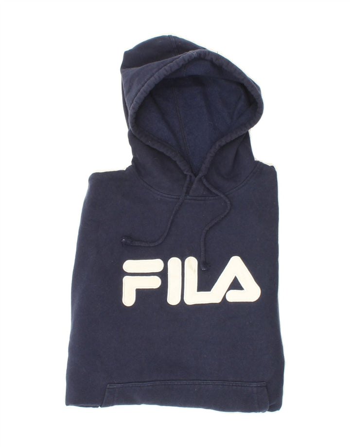 FILA Mens Graphic Hoodie Jumper Medium Navy Blue Cotton Vintage Fila and Second-Hand Fila from Messina Hembry 