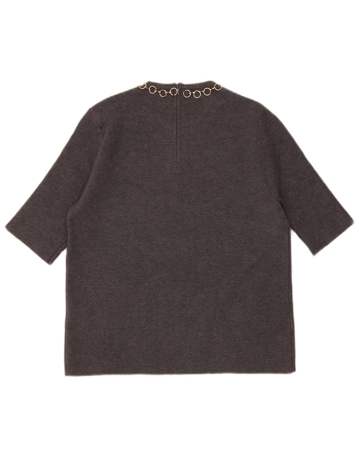 Zara Womens Crop Blouse Top UK 10 Petit Gris Viscose