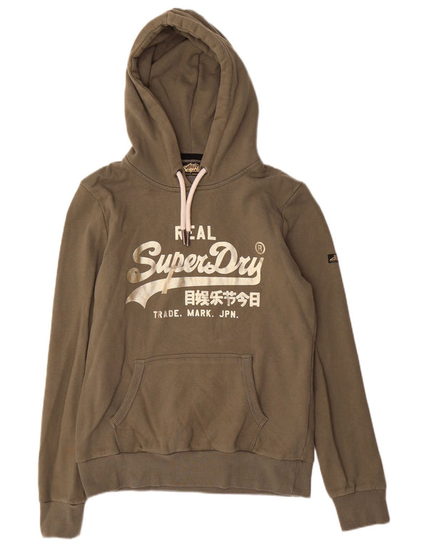 Superdry Pull à capuche surdimensionné graphique pour femme UK 10 Petit coton kaki