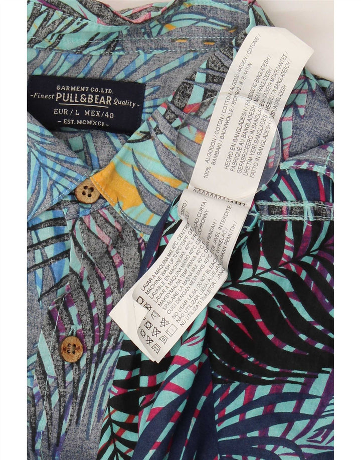 Pull & Bear Chemise à Manches Courtes Homme Grand Bleu Floral Coton Hawaïen