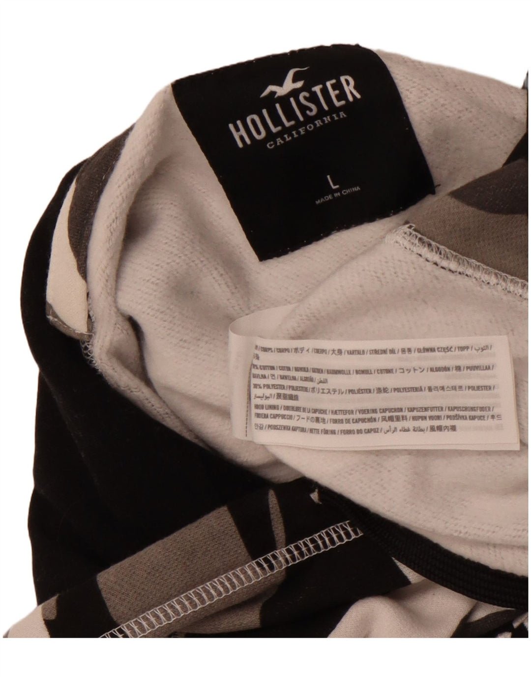 HOLLISTER Sweat à capuche pour homme Large Gris Camouflage Coton
