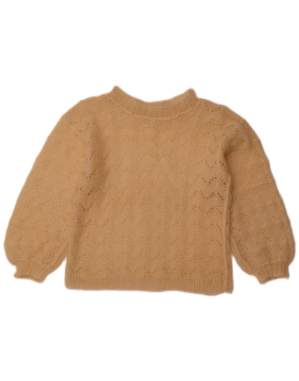 VINTAGE Femmes Crop Boat Neck Jumper Pull UK 12 Beige Moyen