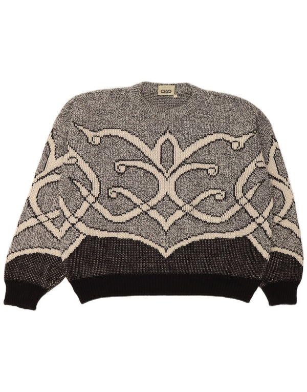 Cido Pull surdimensionné à col rond pour femme UK 16 Large Gris Fair Isle