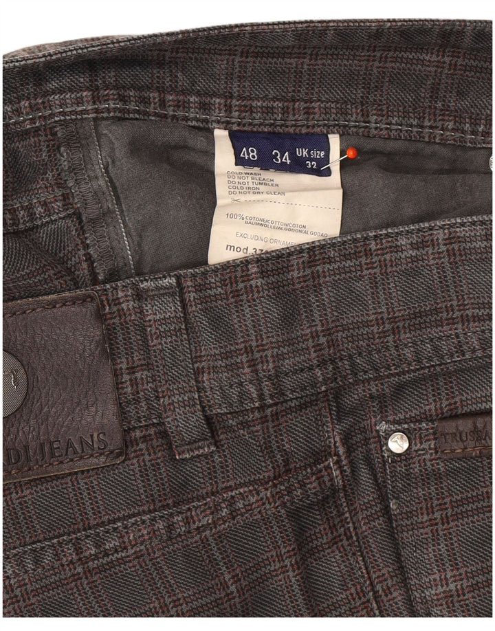 TRUSSARDI Mens Straight Casual Trousers IT 48 Medium W32 L32 Grey Check