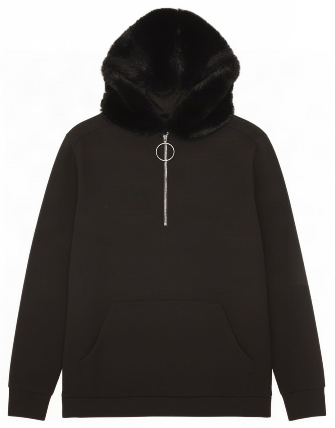 Zara Pull à capuche surdimensionné avec col zippé pour femme UK 10 Petit Noir Polyester