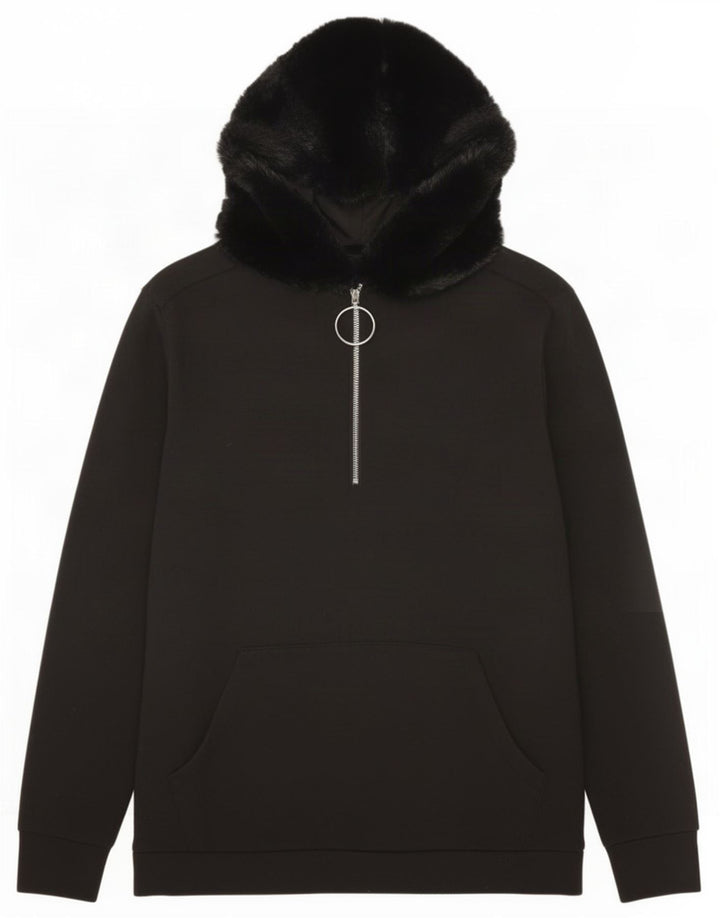 Zara Pull à capuche surdimensionné avec col zippé pour femme UK 10 Petit Noir Polyester