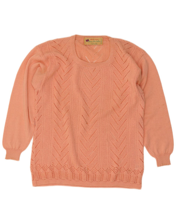 vintage Womens Crew Neck Jumper Pull UK 14 Coton Rose Moyen