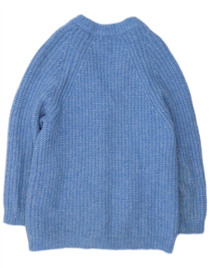 Zara Femme Cardigan Pull UK 10 Petit Bleu Moucheté Polyester