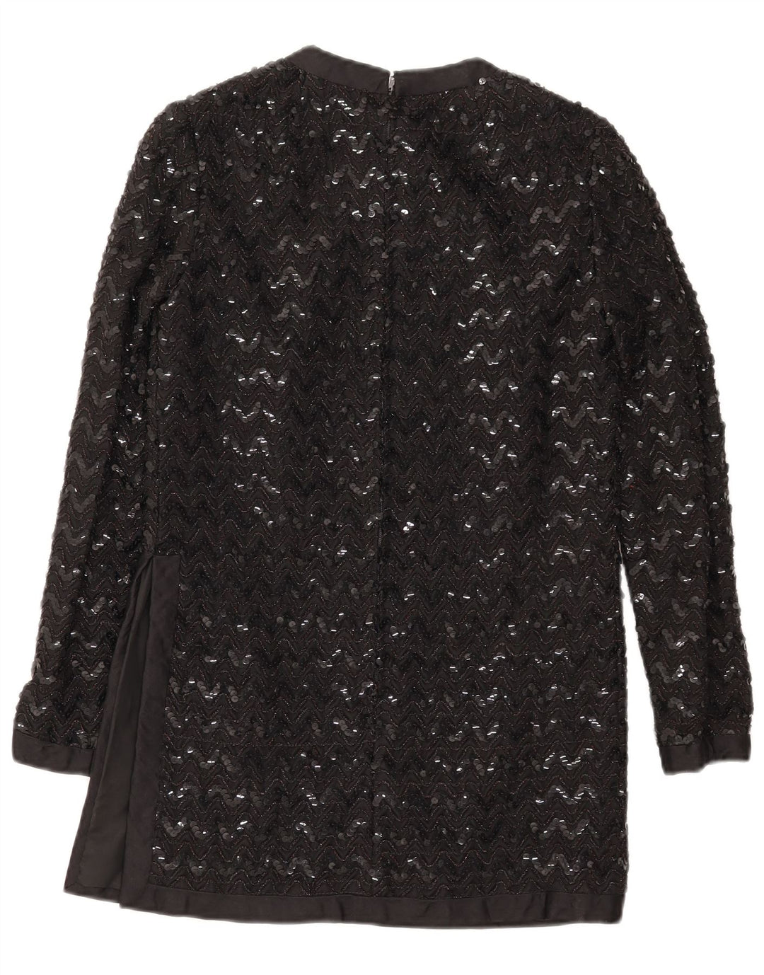 vintage Femmes Manches Longues Sequin Tunique Top UK 10 Petit Chevron Noir